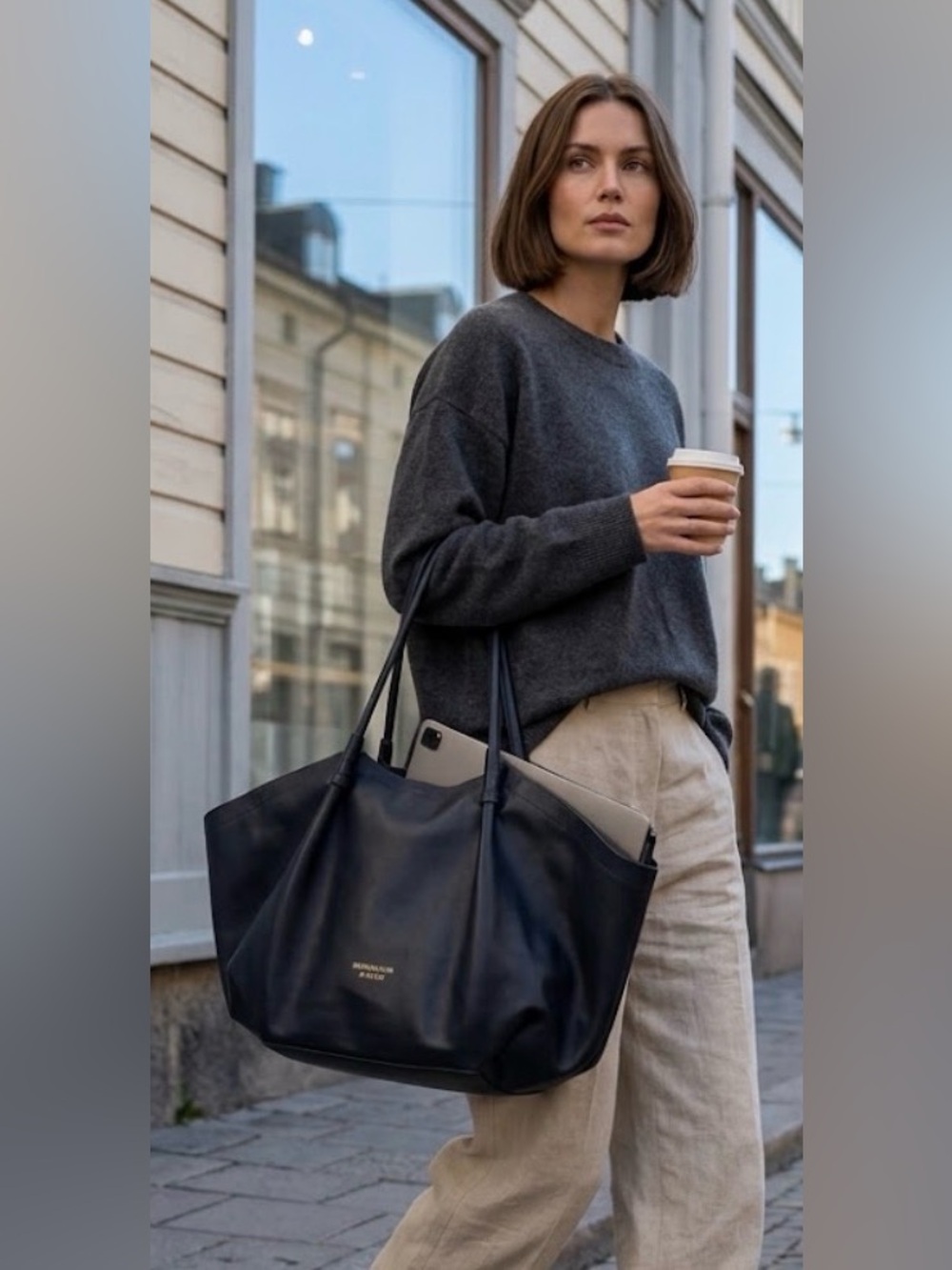Stockholm Atelier Black Pebbled Faux Leather Oversized Slouchy Tote Bag 23x12x4”